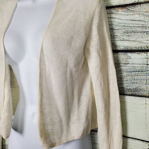 Banana Republic Women’s 100% Linen Ivory Open Knit Cropped Cardigan Sweater XS - Picture 2 of 5